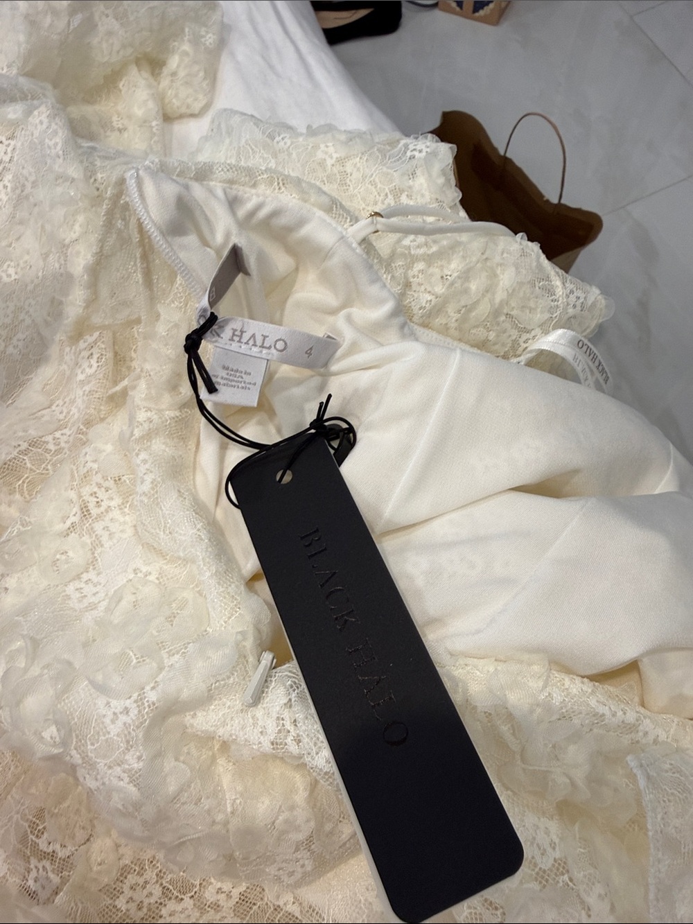 Black Halo Ivory Lace Tiered Maxi Dress with Ruffle Waist - Picture 4 of 4